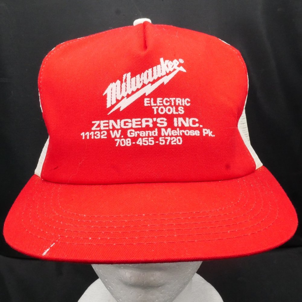 Vintage Milwaukee Electric Tools Hat Red/White Adjustable Snapback Trucker Mesh